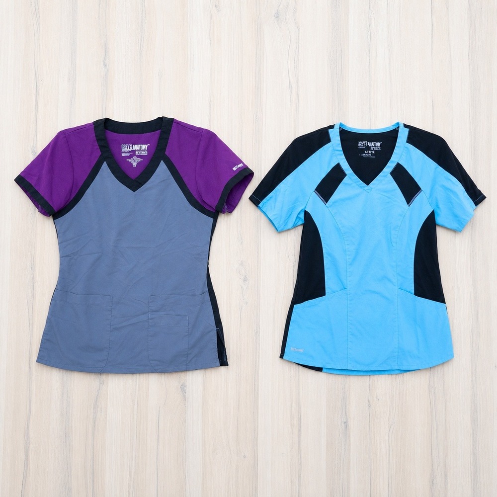 Grey's Anatomy Womens Scrub Tops XS Purple Blue Colorblock Nursing Medical